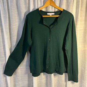 Classic LOFT Pine Green XXL Cardigan Sweater Cotton Long Sleeve Academia